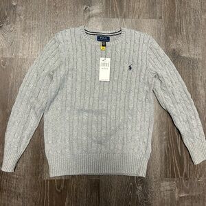 NWT Polo Ralph Lauren Gray Cable Knit Cotton Crewneck Sweater Sz Youth M Unisex